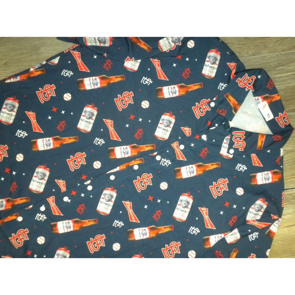 St. Louis Cardinals Budweiser Shirt XL Blue AOP Button Up King Of Beers Baseball
